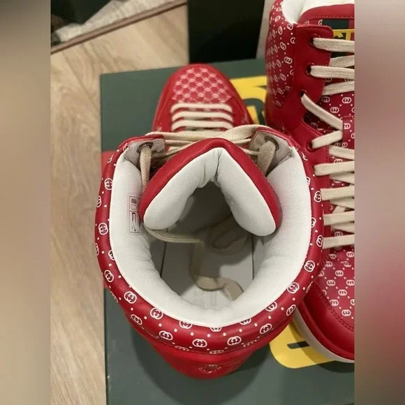 Authentic Gucci x Dapper Dan Mens Red High Top Sneaker Shoes Size 8 NIB - Picture 6 of 8